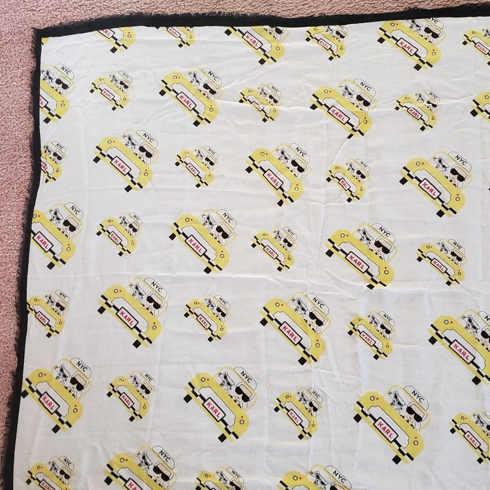 NWT Karl Lagerfeld Ikonik Print Silk Modal Large Square Frayed Edges Black Scarf - Picture 2 of 15